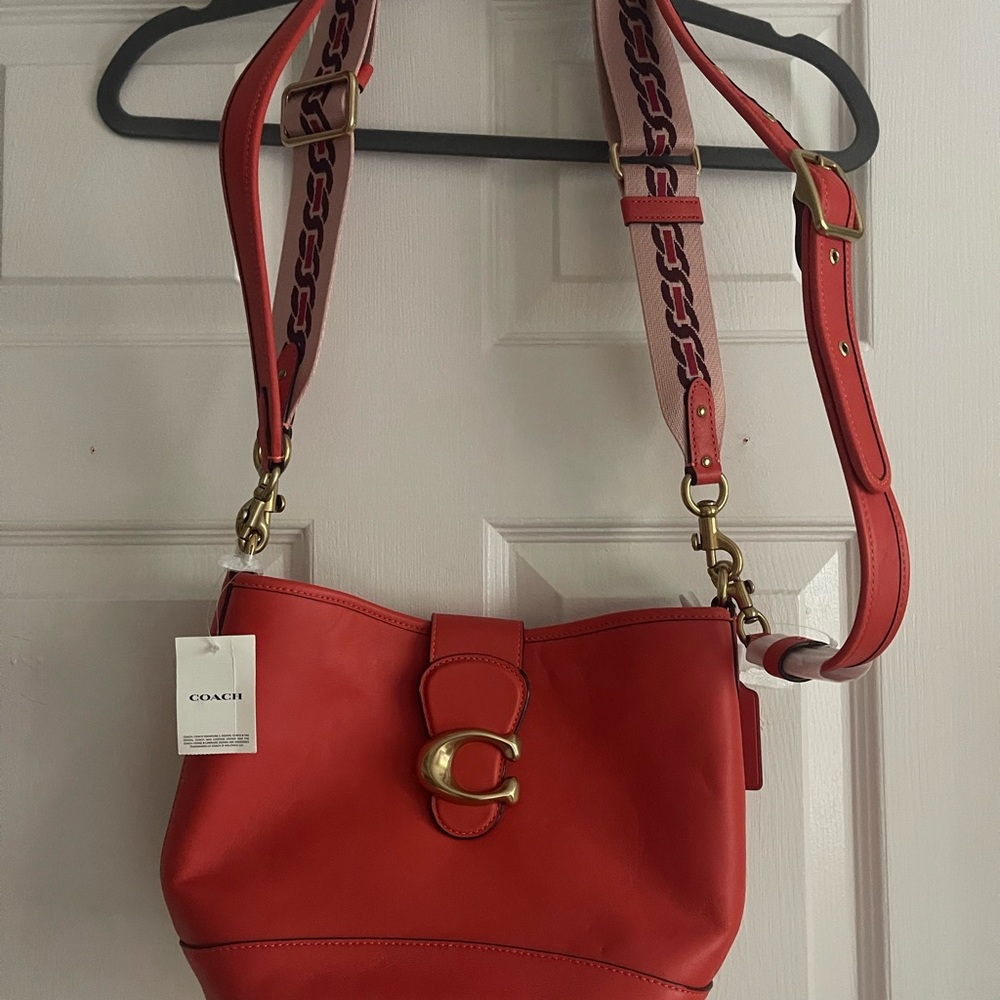 Coach Red Leather Shoulder Bag with Gold Accents